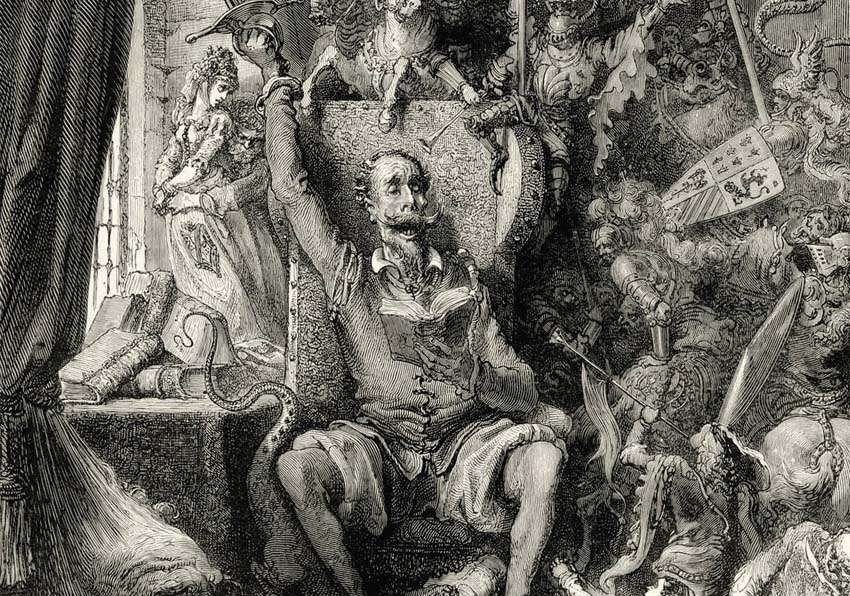 Detall de la portada del llibre, dibuix del Quixot